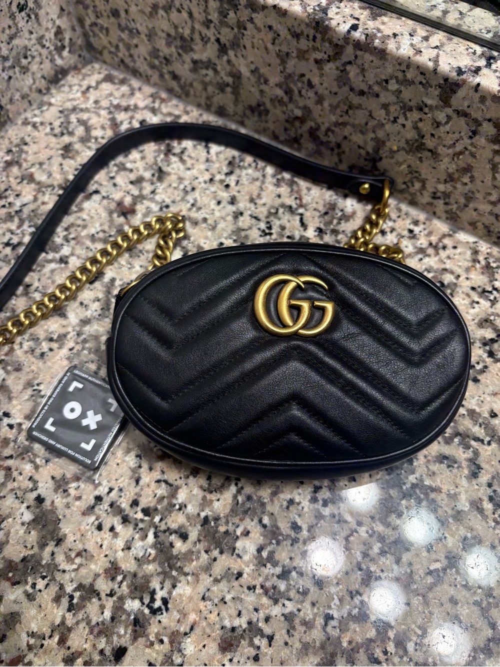 GUCCI Double G Chevron Oval Crossbody Bag